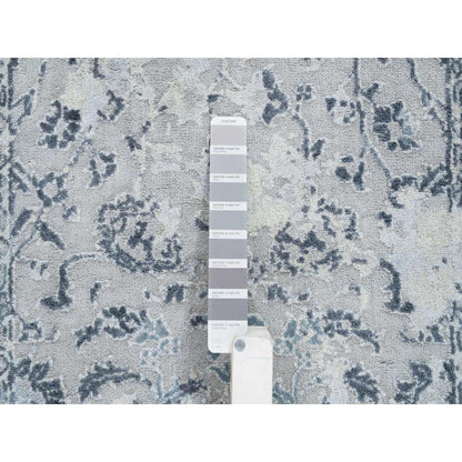 Transitional Wool & Silk Hand Knotted Rug Grey No Border 2.9X7.8 -O064829
