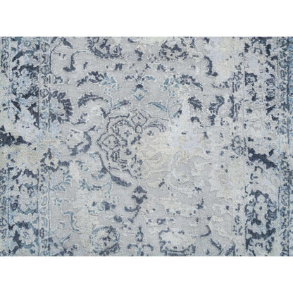 Transitional Wool & Silk Hand Knotted Rug Grey No Border 2.9X7.8 -O064829