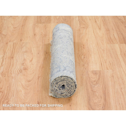 Transitional Wool & Silk Hand Knotted Rug Grey No Border 2.9X7.8 -O064829