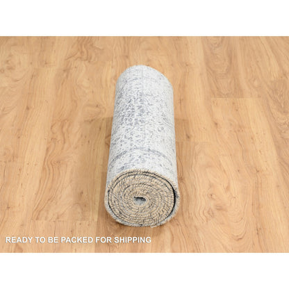 Transitional Wool & Silk Hand Knotted Rug Grey Gray 2.7X12.0 -O064834