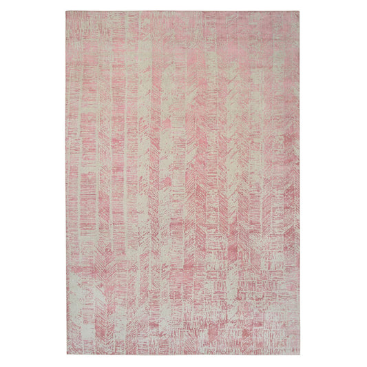 Transitional Wool & Art Silk Hand Loomed Rug Pink No Border 11.10X17.10 -O064836