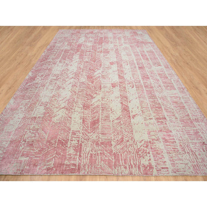 Transitional Wool & Art Silk Hand Loomed Rug Pink No Border 11.10X17.10 -O064836