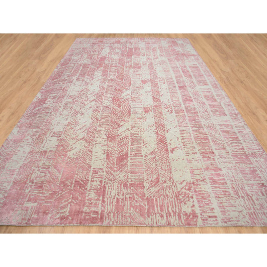 Transitional Wool & Art Silk Hand Loomed Rug Pink No Border 11.10X17.10 -O064836