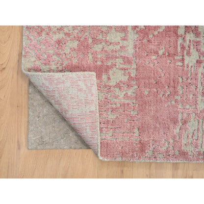 Transitional Wool & Art Silk Hand Loomed Rug Pink No Border 11.10X17.10 -O064836
