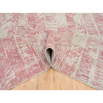 Transitional Wool & Art Silk Hand Loomed Rug Pink No Border 11.10X17.10 -O064836