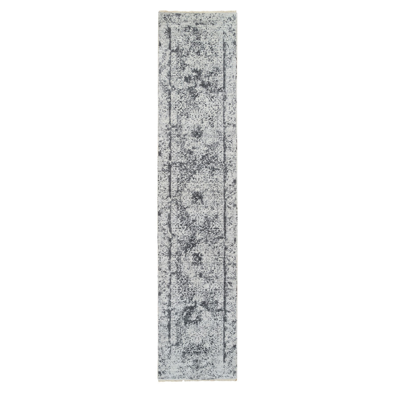Gray 2'7" x 12'0" Transitional Hand knotted Wool Rug - Sku: O064837