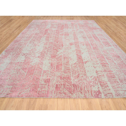 Transitional Wool & Art Silk Hand Loomed Rug Pink No Border 11.10X15.1 -O064841