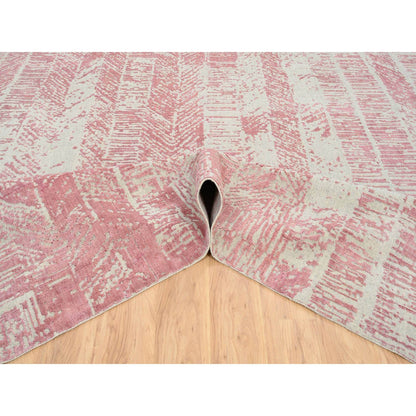 Transitional Wool & Art Silk Hand Loomed Rug Pink No Border 11.10X15.1 -O064841
