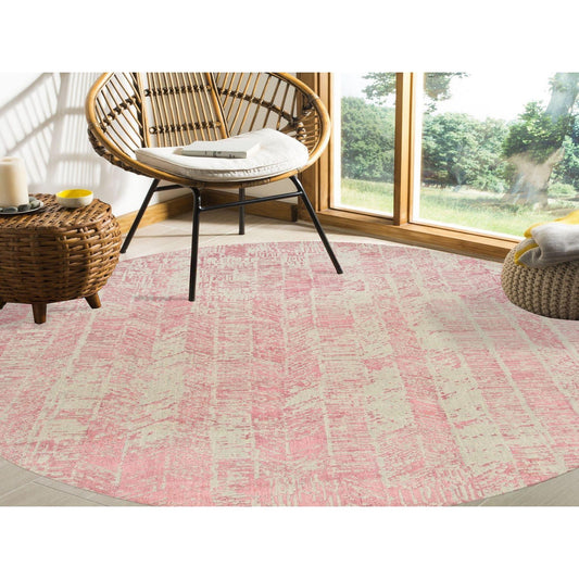Transitional Wool & Silk Hand Loomed Rug Pink No Border 10.0X10.0 -O064842