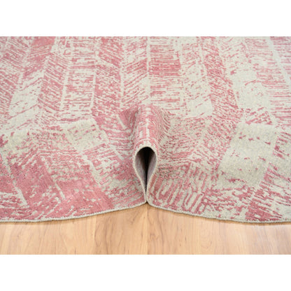 Transitional Wool & Silk Hand Loomed Rug Pink No Border 10.0X10.0 -O064842