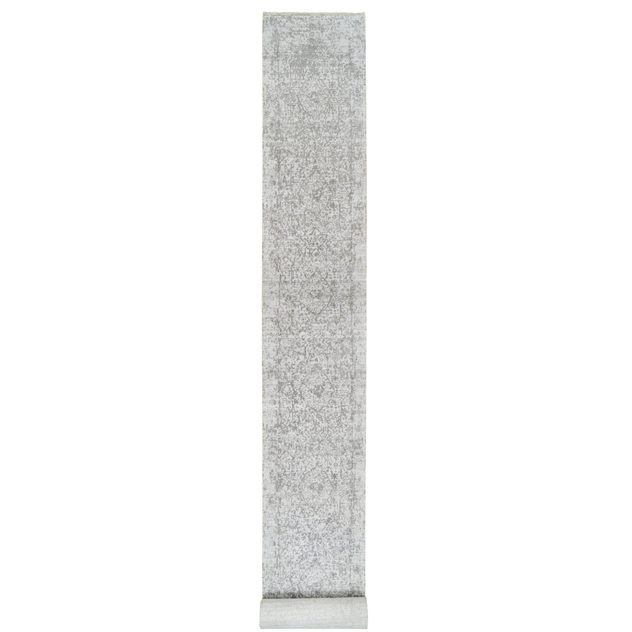 Gray 2'7" x 23'9" Transitional Hand knotted Wool Rug - Sku: O064844