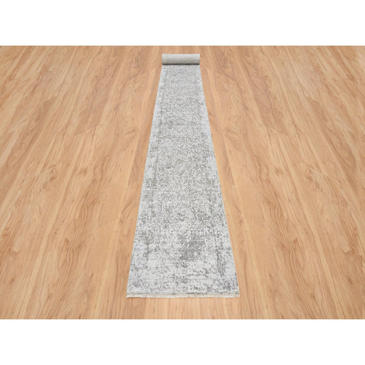 Transitional Wool Hand Knotted Rug Grey No Border 2.7X23.9 -O064844