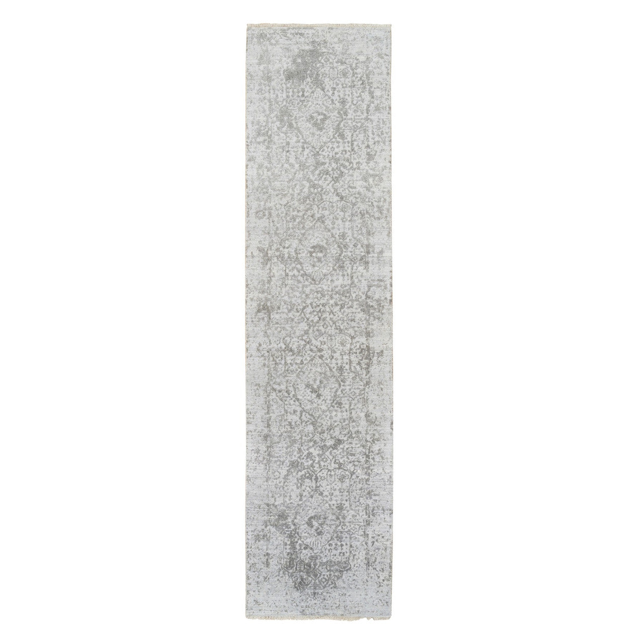 Gray 2'6" x 12'1" Transitional Hand knotted Wool/Silk Rug - Sku: O064845