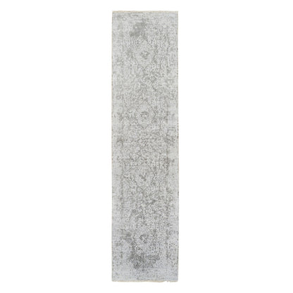 Transitional Wool & Silk Hand Knotted Rug Grey No Border 2.6X12.1 -O064845