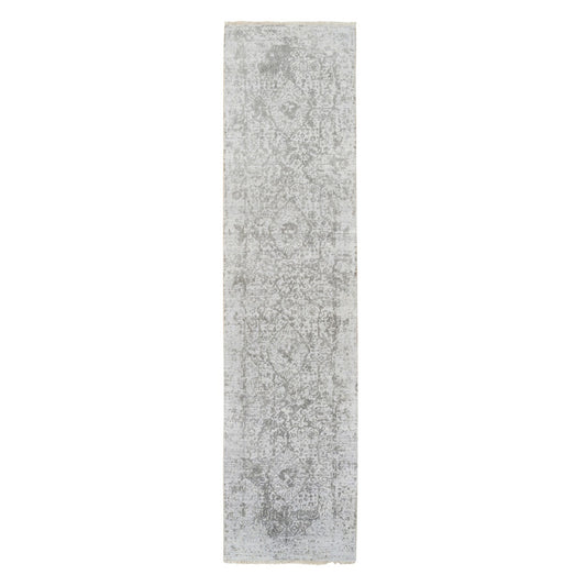 Transitional Wool & Silk Hand Knotted Rug Grey No Border 2.6X12.1 -O064845