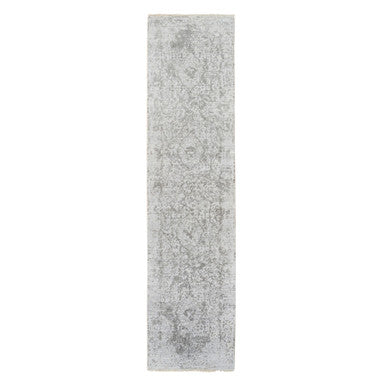 Transitional Wool & Silk Hand Knotted Rug Grey No Border 2.6X12.1 -O064845
