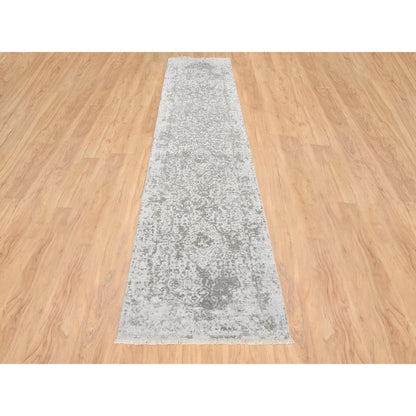 Transitional Wool & Silk Hand Knotted Rug Grey No Border 2.6X12.1 -O064845