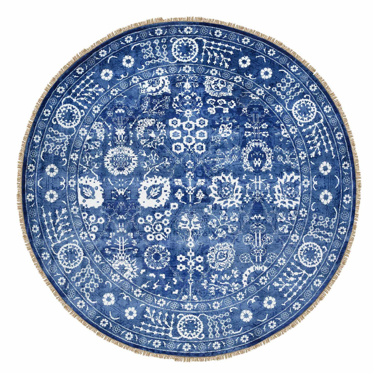 Blue 10'2" x 10'2" Transitional Hand knotted Wool/Silk Rug - Sku: O064847