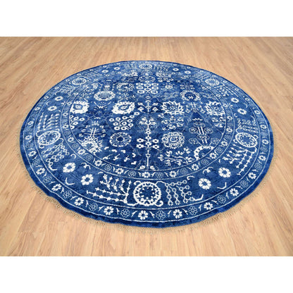 Transitional Wool & Silk Hand Knotted Rug Blue Blue 10.2X10.2 -O064847