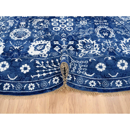 Transitional Wool & Silk Hand Knotted Rug Blue Blue 10.2X10.2 -O064847