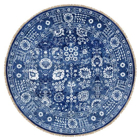 Transitional Wool & Silk Hand Knotted Rug Blue Blue 8.2X8.2 -O064849