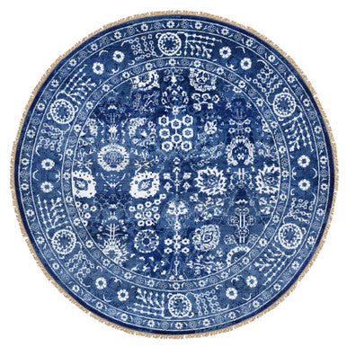 Transitional Wool & Silk Hand Knotted Rug Blue Blue 8.2X8.2 -O064849