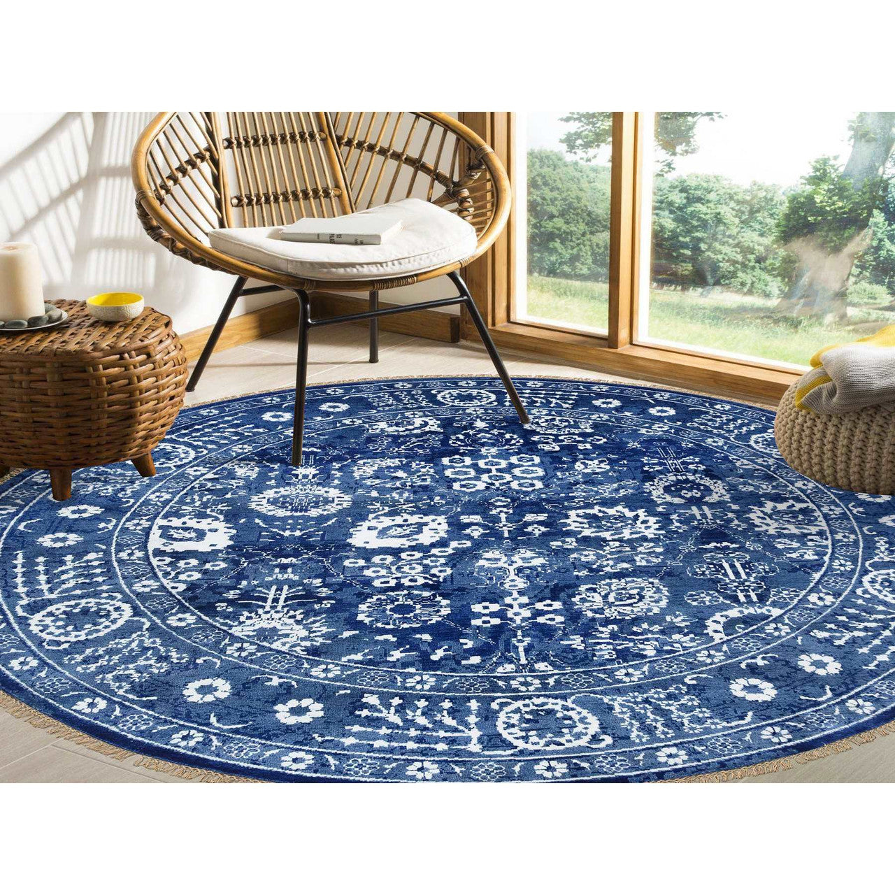 Transitional Wool & Silk Hand Knotted Rug Blue Blue 8.2X8.2 -O064849