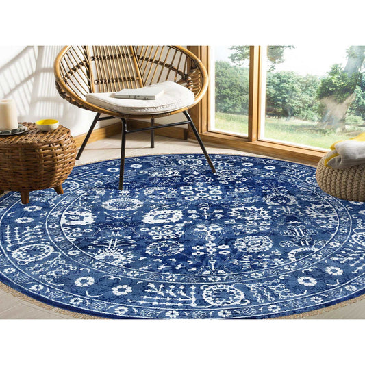 Transitional Wool & Silk Hand Knotted Rug Blue Blue 8.2X8.2 -O064849