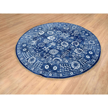 Transitional Wool & Silk Hand Knotted Rug Blue Blue 8.2X8.2 -O064849