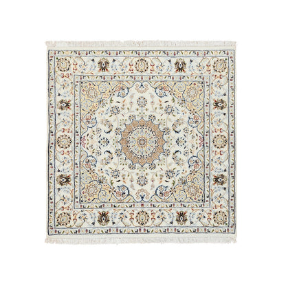 Fine Oriental Wool Hand Knotted Rug Ivory Ivory 4.2X4.2 -O064863