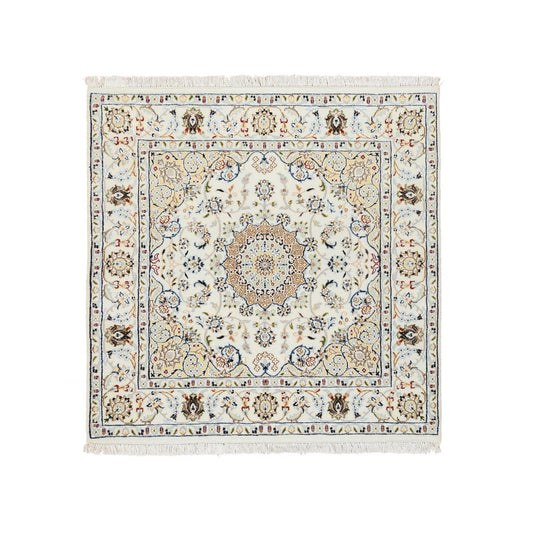 Fine Oriental Wool Hand Knotted Rug Ivory Ivory 4.2X4.2 -O064863