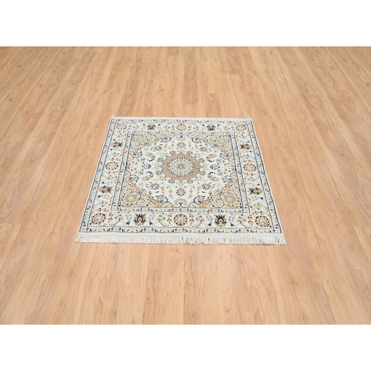 Fine Oriental Wool Hand Knotted Rug Ivory Ivory 4.2X4.2 -O064863