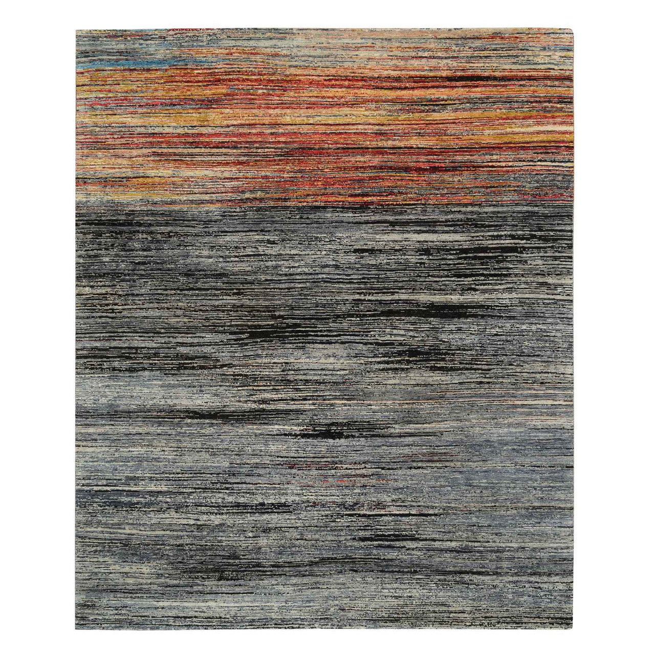 Black 8'4" x 9'10" Modern and Contemporary Hand knotted Wool Rug - Sku: O064866