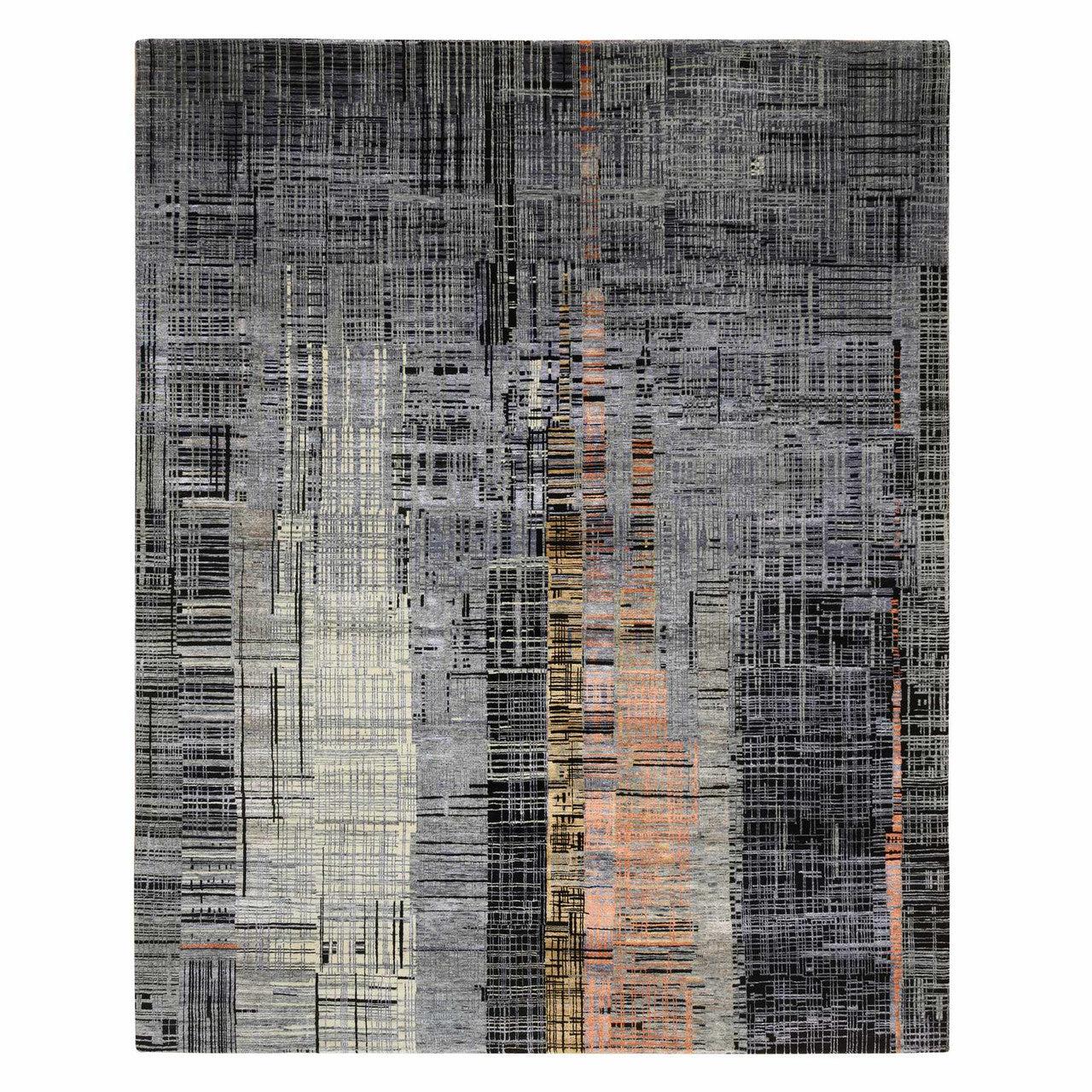 Black 8'0" x 10'0" Modern and Contemporary Hand knotted Wool/Silk Rug - Sku: O064867