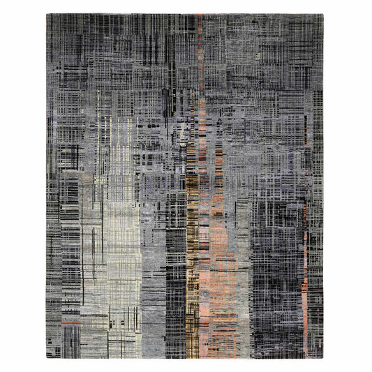 Modern and Contemporary Wool & Silk Hand Knotted Rug Black No Border 8.0X10.0 -O064867