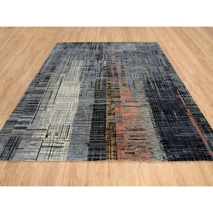 Modern and Contemporary Wool & Silk Hand Knotted Rug Black No Border 8.0X10.0 -O064867