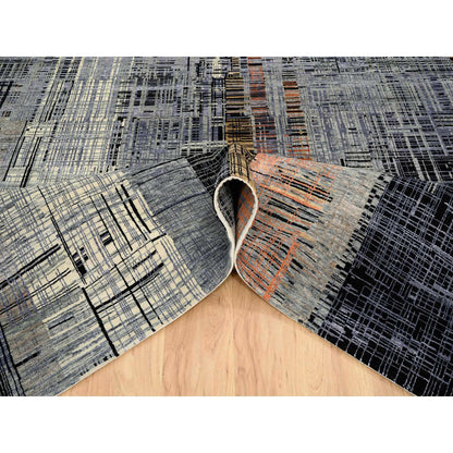 Modern and Contemporary Wool & Silk Hand Knotted Rug Black No Border 8.0X10.0 -O064867