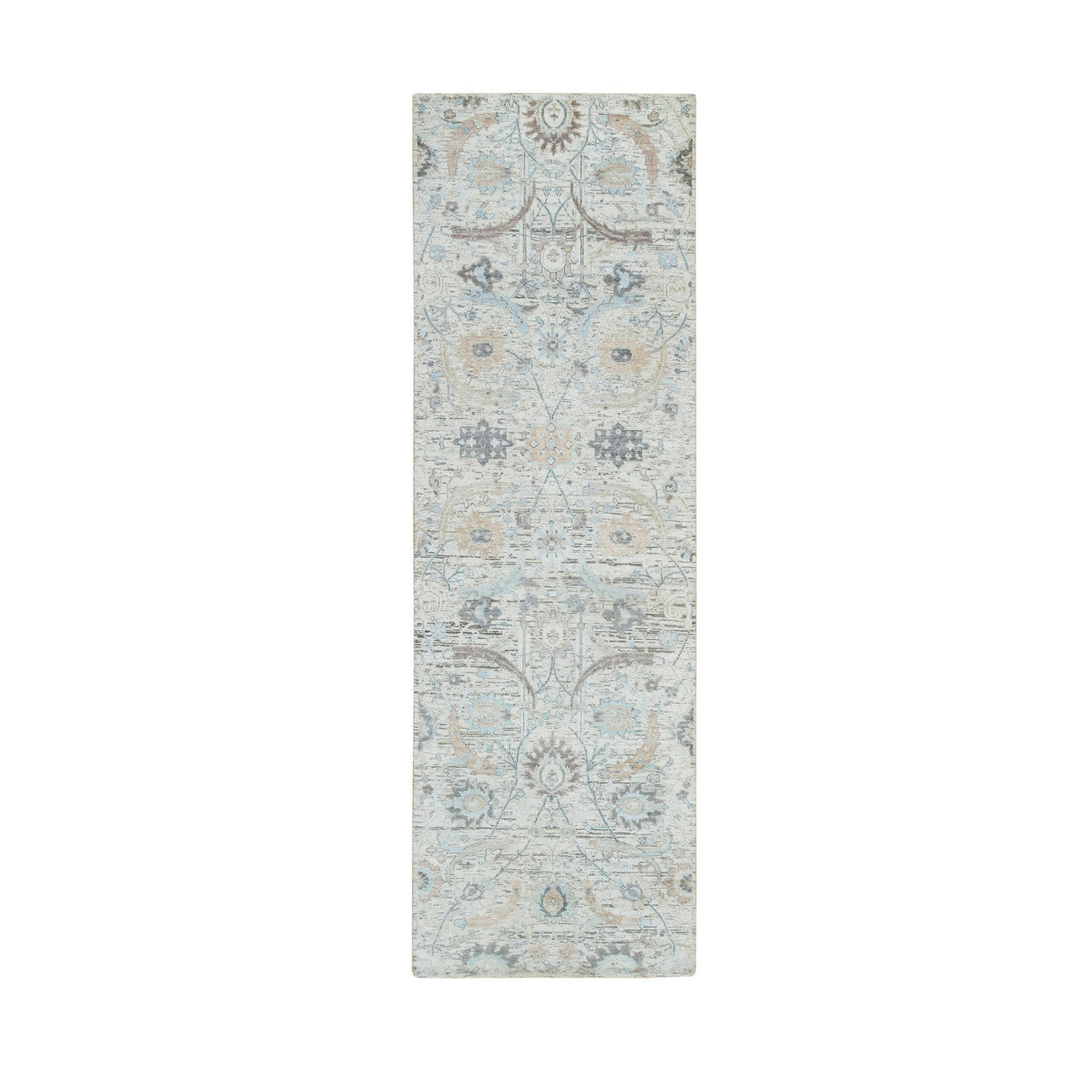 Ivory 2'7" x 8'2" Transitional Hand knotted Wool/Silk Rug - Sku: O064886