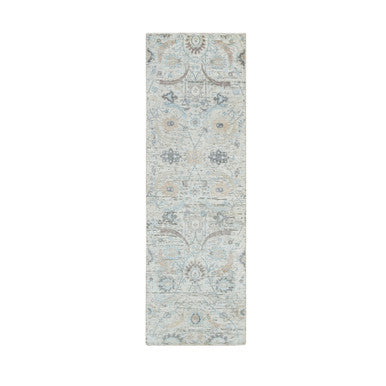Transitional Wool & Silk Hand Knotted Rug Ivory No Border 2.7X8.2 -O064886