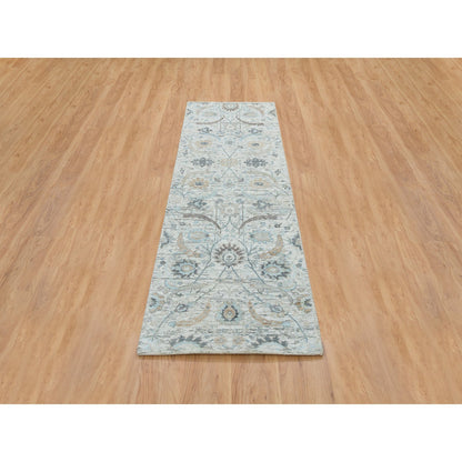 Transitional Wool & Silk Hand Knotted Rug Ivory No Border 2.7X8.2 -O064886