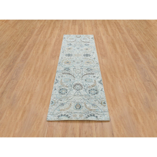Transitional Wool & Silk Hand Knotted Rug Ivory No Border 2.7X8.2 -O064886
