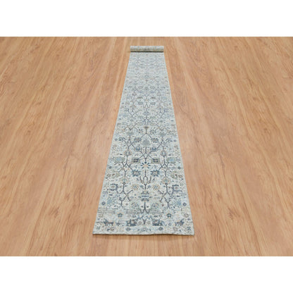 Transitional Wool & Silk Hand Knotted Rug Ivory No Border 2.6X18.2 -O064890