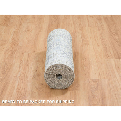 Transitional Wool & Silk Hand Knotted Rug Ivory No Border 2.6X18.2 -O064890