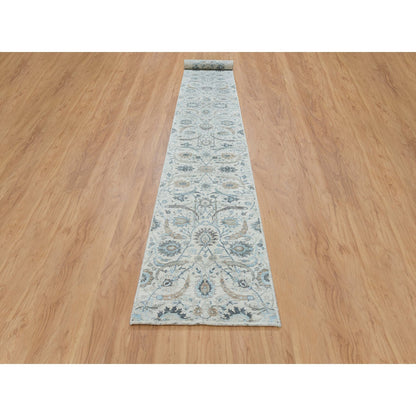 Transitional Wool & Silk Hand Knotted Rug Ivory No Border 2.6X20.0 -O064891