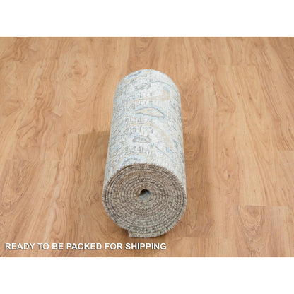 Transitional Wool & Silk Hand Knotted Rug Ivory No Border 2.6X20.0 -O064891