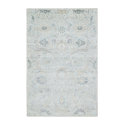 Transitional Wool & Silk Hand Knotted Rug Ivory No Border 6.1X9.0 -O064898