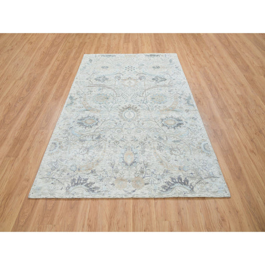 Transitional Wool & Silk Hand Knotted Rug Ivory No Border 6.1X9.0 -O064898