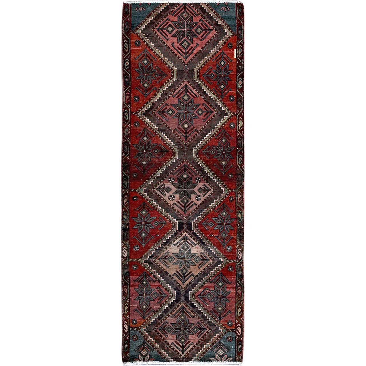Overdyed & Vintage Wool Hand Knotted Rug Red 2.7x7.7 -O0648