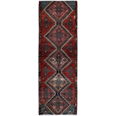 Overdyed & Vintage Wool Hand Knotted Rug Red 2.7x7.7 -O0648