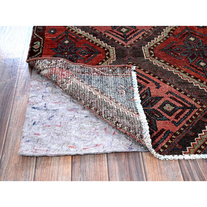 Overdyed & Vintage Wool Hand Knotted Rug Red 2.7x7.7 -O0648